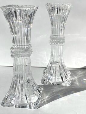 Pair of Clear Ribbed Glass Candlesticks